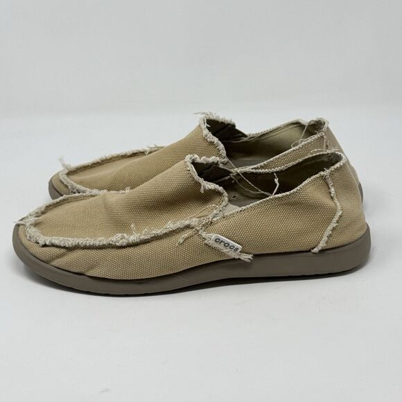 Crocs Santa Cruz Shoes Mens 10 Tan Brown Canvas Slip On Loafers Comfort Preppy main image 11